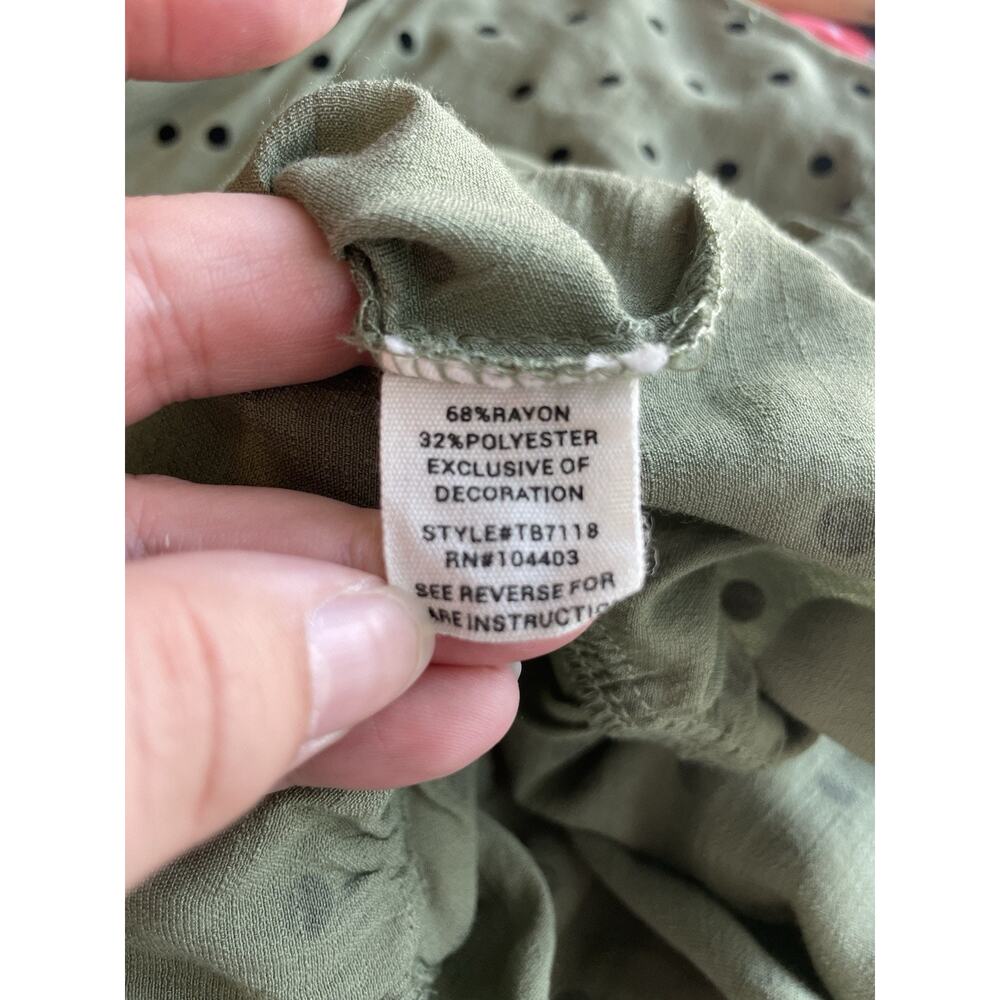 MINE Size Large Green Floral Romantic Polkadot Ruffle Neckline Peplum Waist - Picture 8 of 10